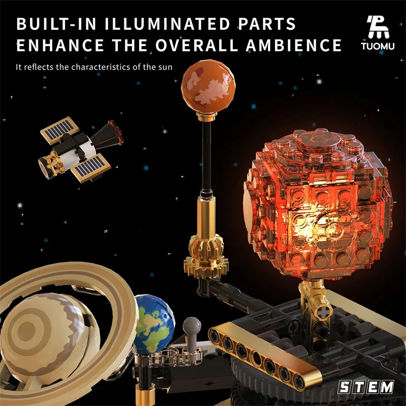 Solar System Model - 電気ソーラーシステムモデル組み立てブロック宇宙探査学習機器組み立て玩具回転可能な子供学生向けギフト