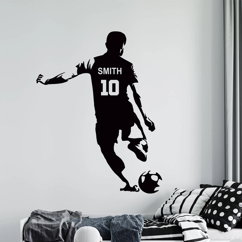 Kids Education Quotes - パーソナライズされたサッカープレーヤー,名前と番号のウォールステッカー,家の装飾,子供の部屋,10代の寝室,サッカーステッカー3n02