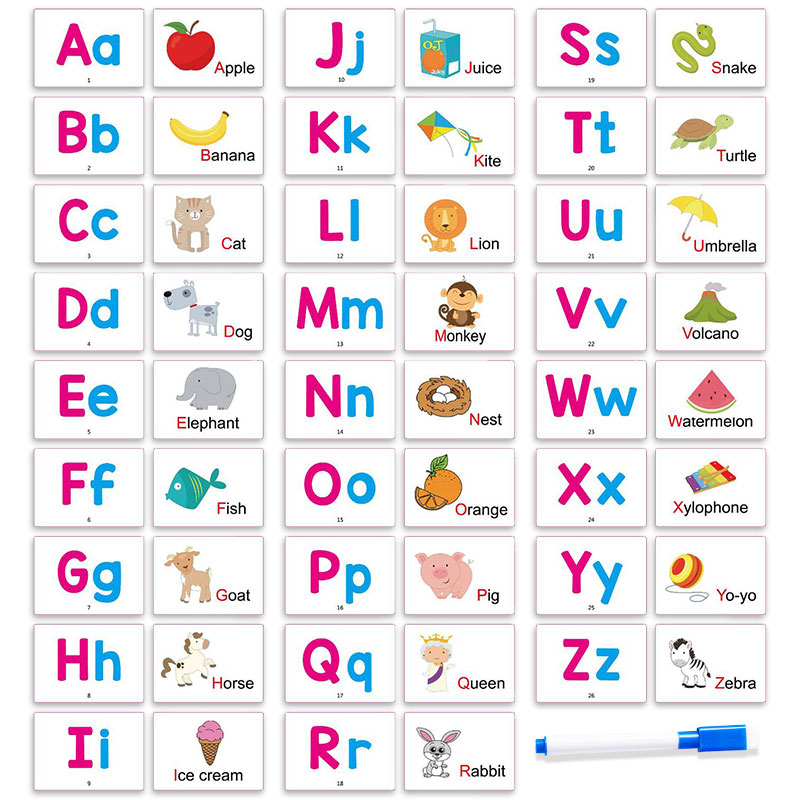 Abc Kids Early Education - 27枚の最初の単語フラッシュカード アルファベットABC動物カード ペン1本付き スコラスティック早期学習者向け教育用子供用おもちゃギフト