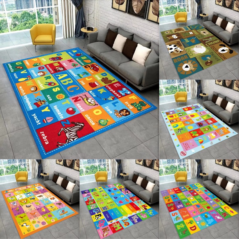 Abc Kids Early Education - ABC漫画アルファベット子供用クロールキッズプレイルーム早期教育エリアラグ、リビングルーム寝室ソファ用カーペット、滑り止めマット
