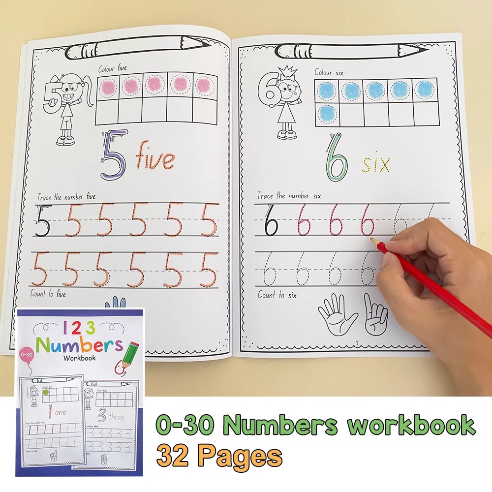 Learning Workbook Preschool - A4 サイズ番号 0-30 トレース練習ワークブック就学前数学学習幼稚園数字書き込みぬり絵モンテッソーリ