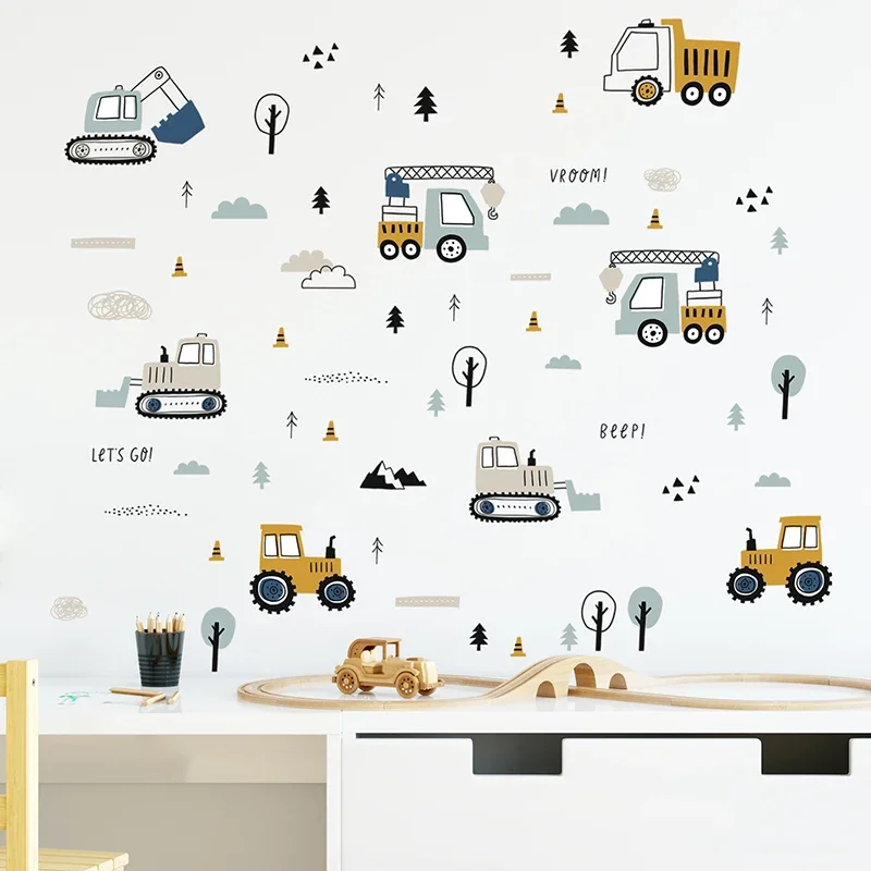 Kids Education Quotes - 手描きのかわいい車貨物トラックの壁のステッカーキッズルーム車要素ベビーティーンルーム壁デカールプレイルーム幼稚園保育園