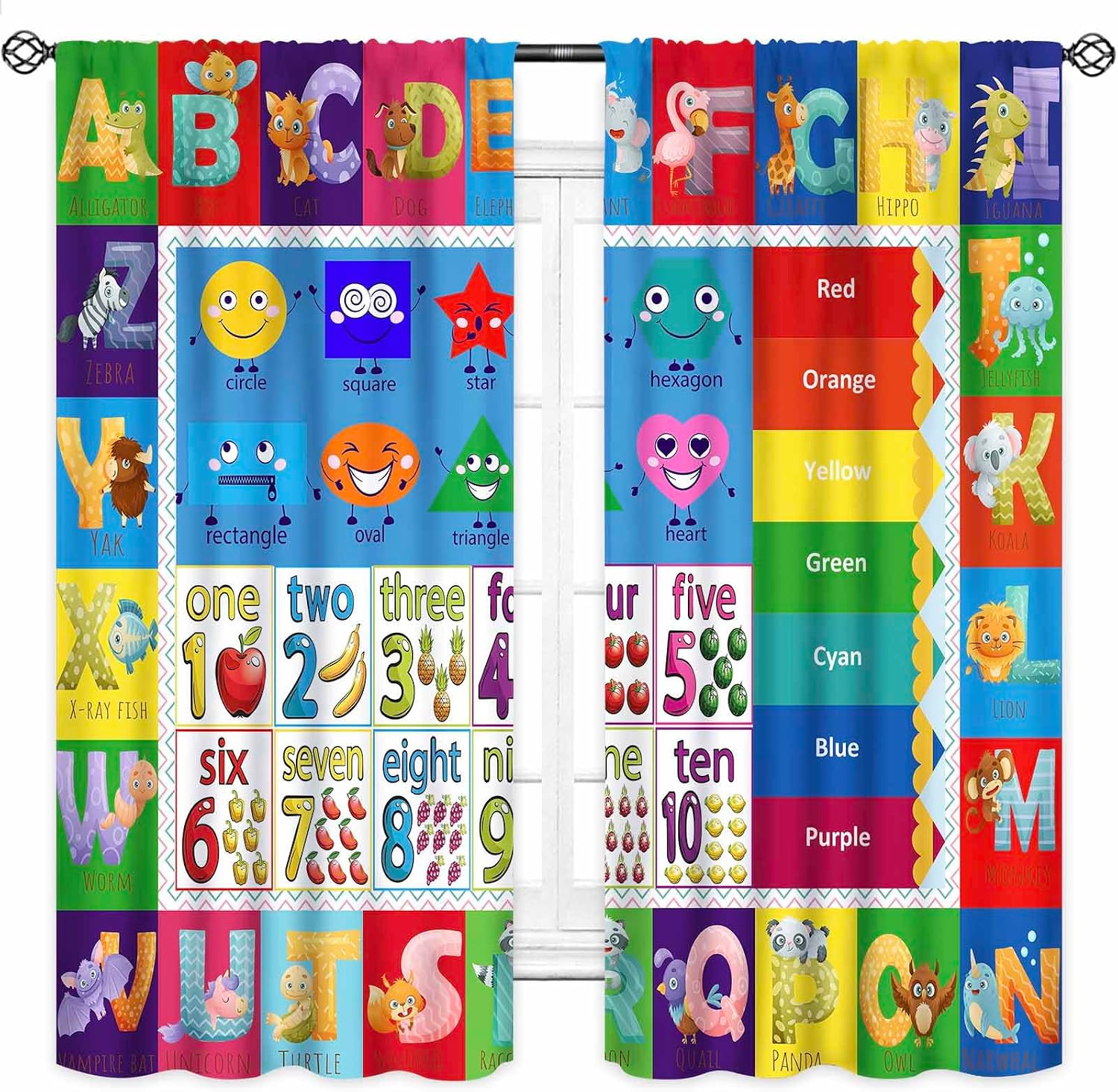 ABC数字シェイプカーテンパネル、カラフルな動物文字カウント - Abc Kids Early Education のレビューと価格
