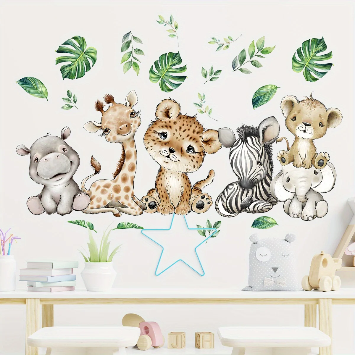 1PC 漫画かわいいカバ虎象鹿の木動物の壁のステッカー寝室リ - Kids Education Quotes のレビューと価格