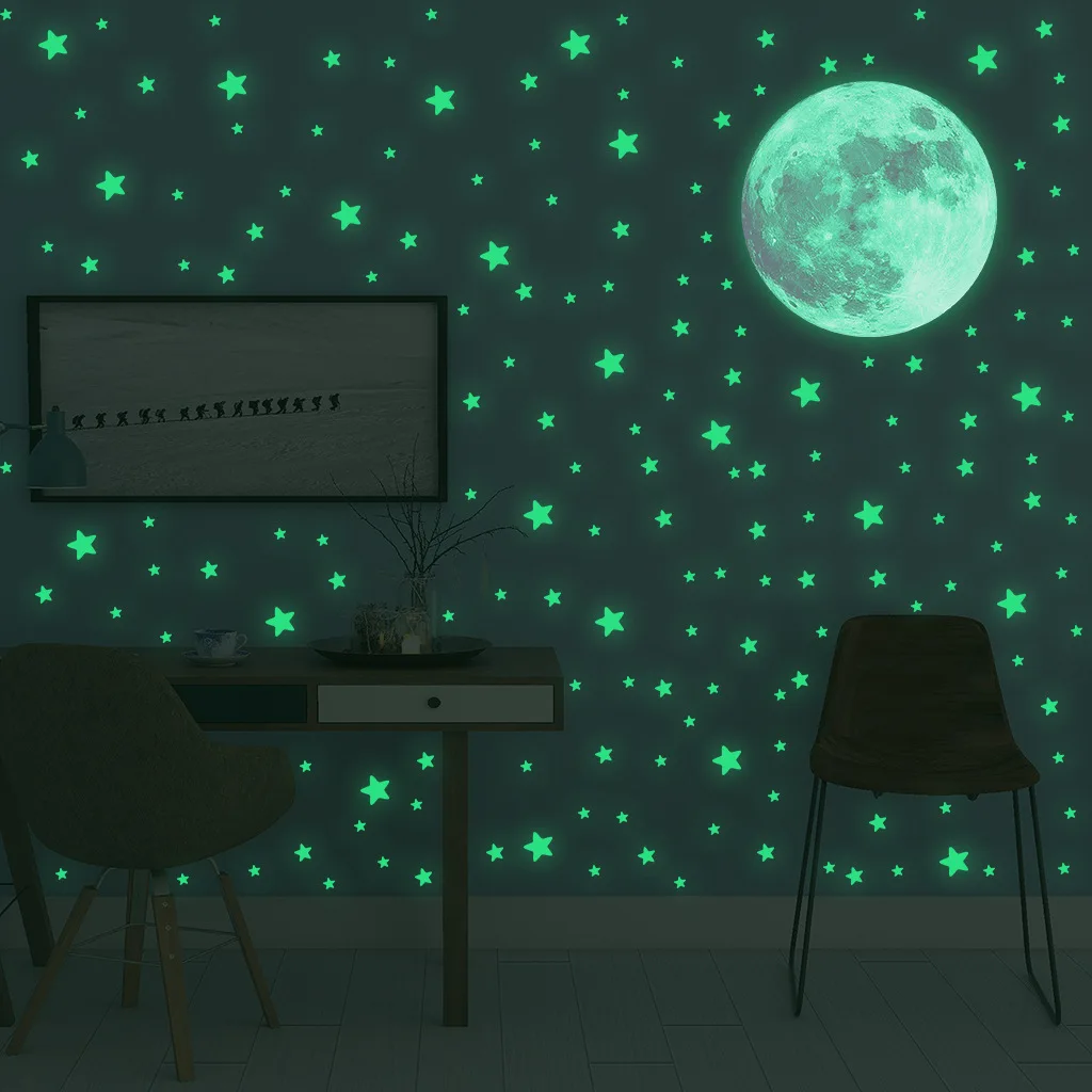 光る月と星のウォールステッカー 子供部屋の装飾用 暗闇で光る - Kids Education Quotes のレビューと価格