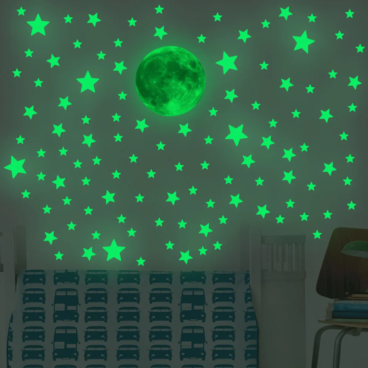 光る月と星のウォールステッカー 子供部屋の装飾用 暗闇で光る - Kids Education Quotes のレビューと価格