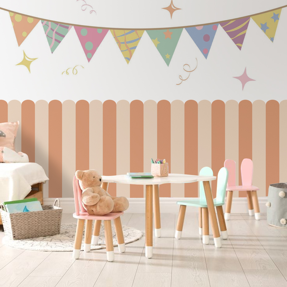 マルチカラー縦ストライプアーク壁紙保育園子供壁アートキッズル - Kids Education Quotes のレビューと価格