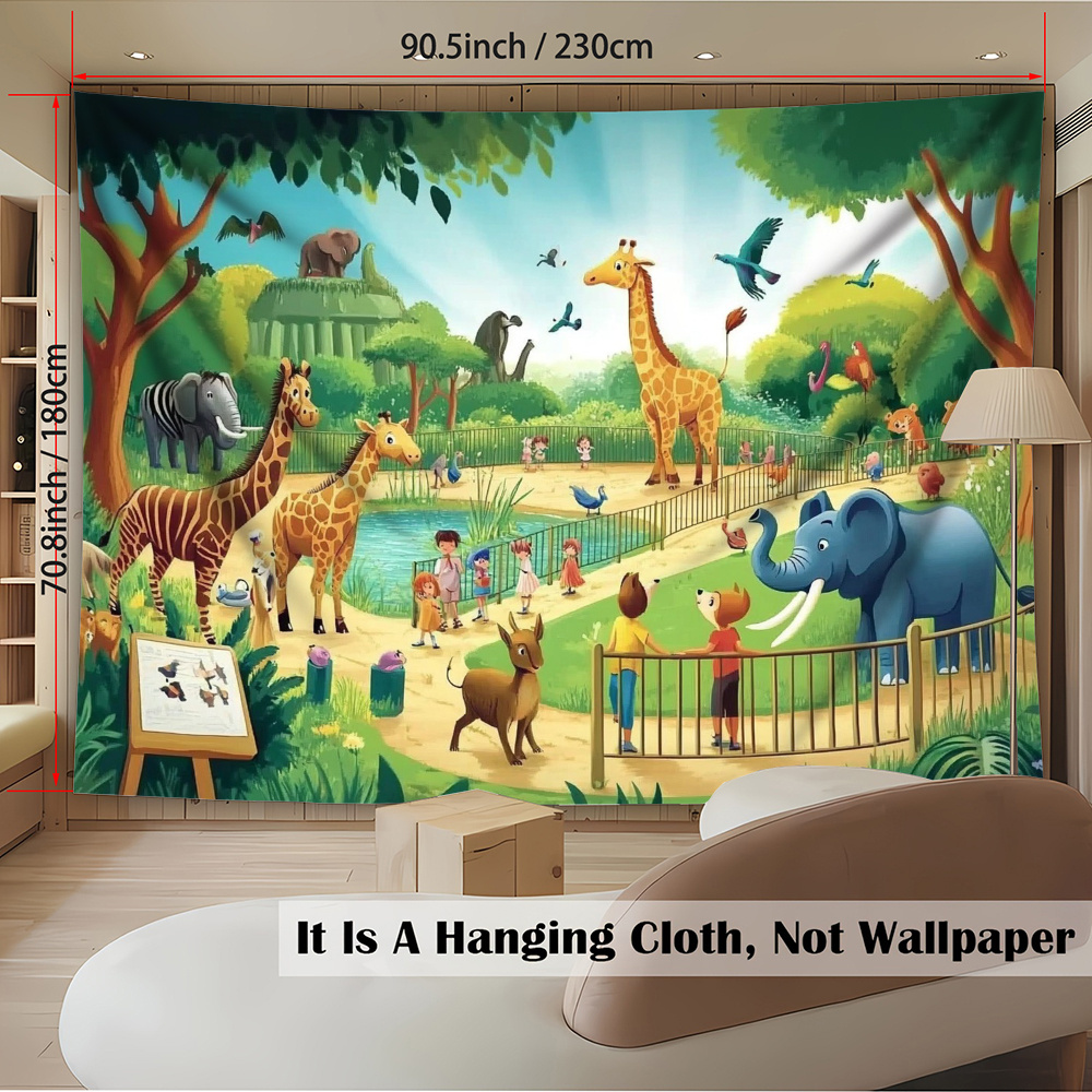 1pc 漫画動物園動物キリン象子供プレイルームタペストリー教 - Background For Kids Education のレビューと価格